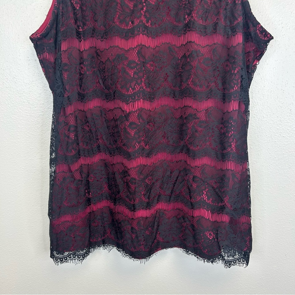 Studio Y Black Red Lace Tank Top Womens L Goth Fairy Grunge Vampire Stretch - Picture 9 of 9
